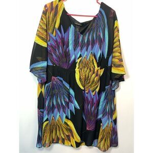 Lane Bryant Women's Feather Print V-Neck Semi Sheer Mini Shift Dress Multi 22/24